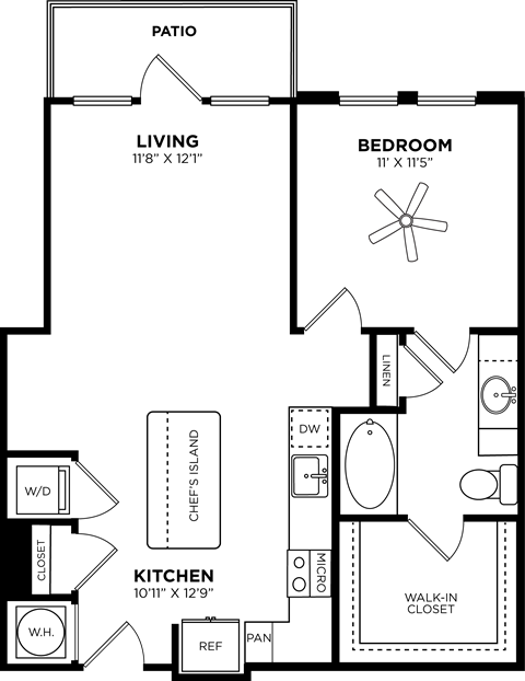 1 bed 1 bath floor plan at Glenwood at Grant Park, Georgia